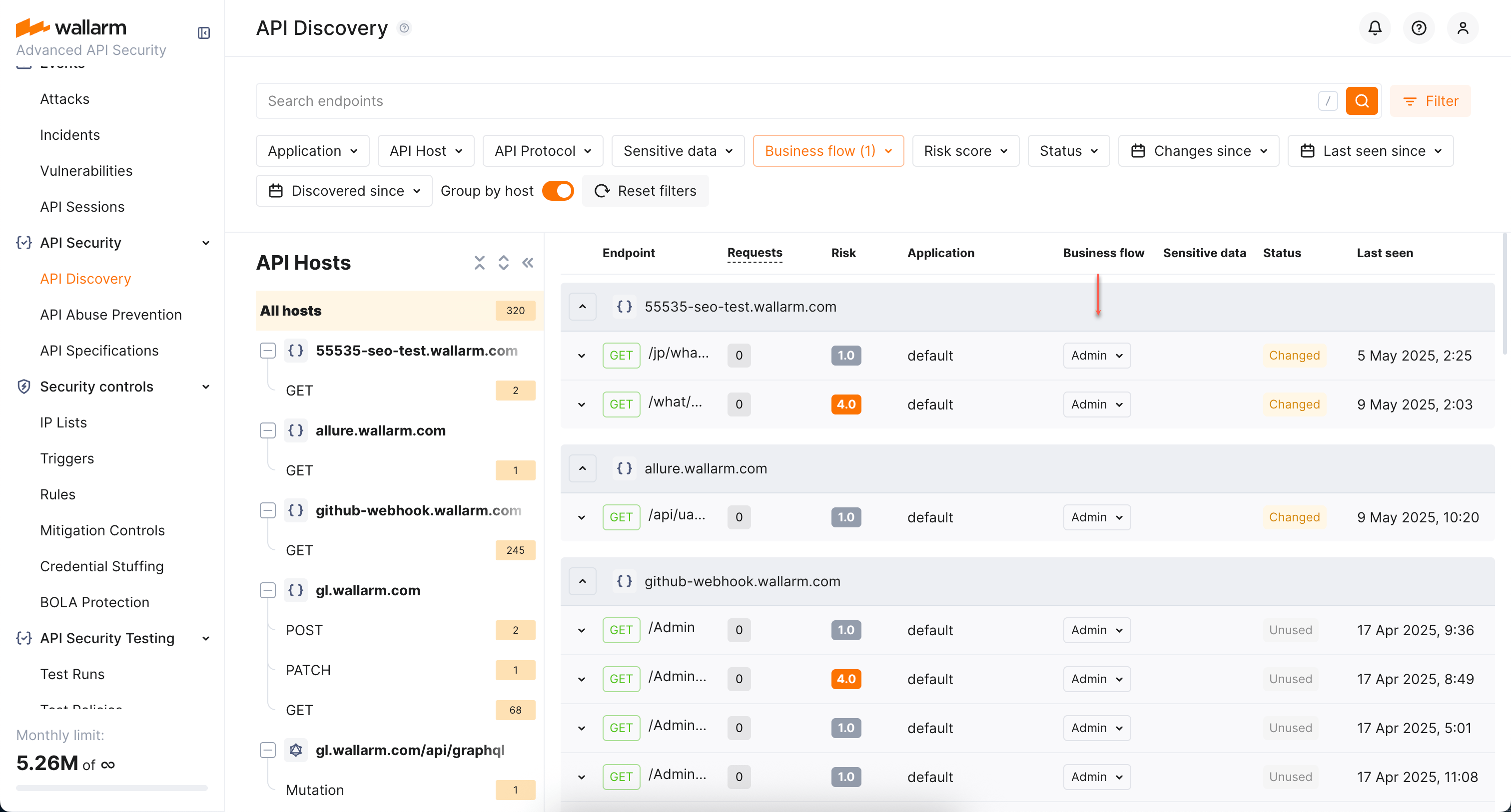 API Discovery - Filtering by sensitive business flows