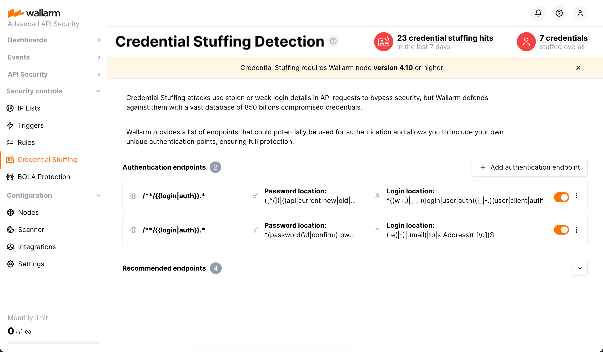 Wallarm Console - Credential Stuffing