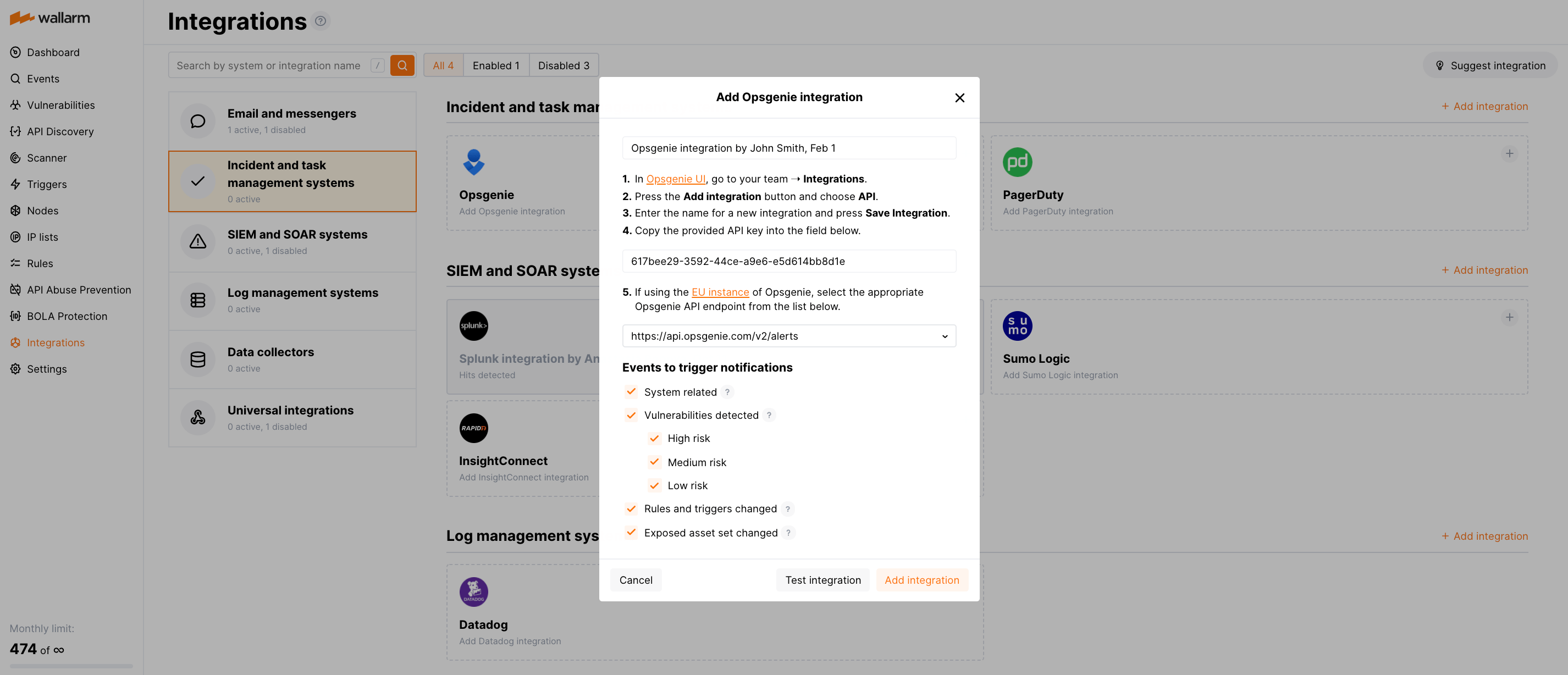 Opsgenie integration