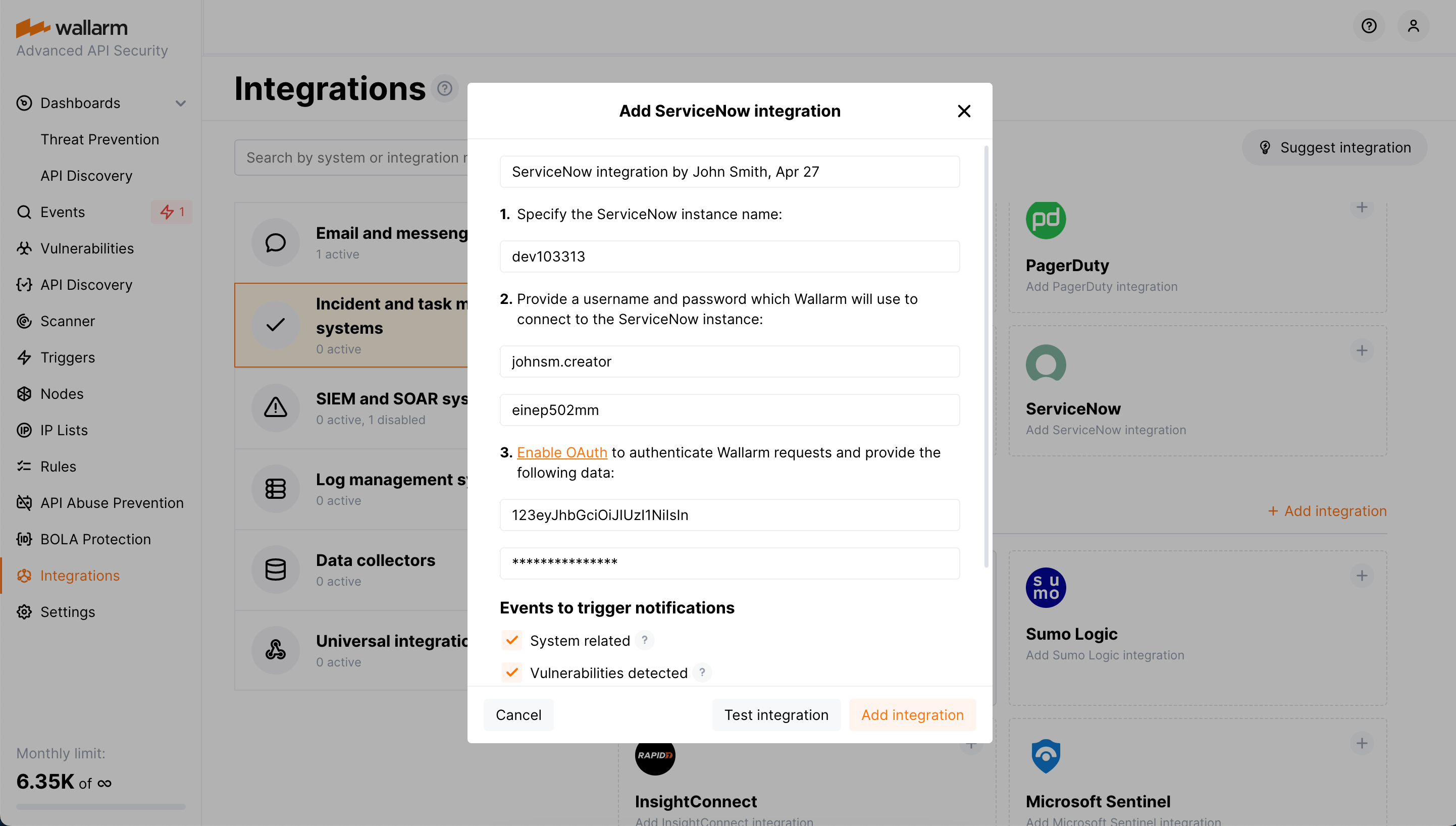 ServiceNow integration